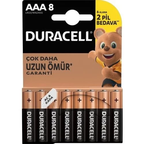 Duracell LR03 Alkalin Aaa Ince Kalem Pil 8 li