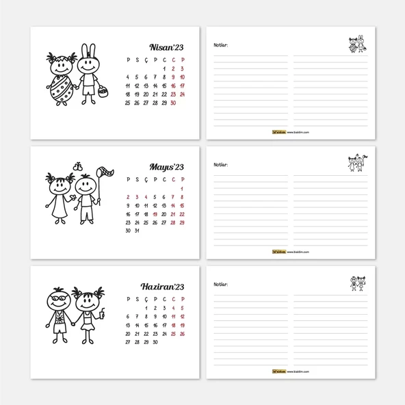 Dört Mevsim Çizgi Resimli Sevimli Çocuklar Takvimi, İlkbahar Yaz Sonbahar Kış Takvimi, Masa Takvimi - Resim 4