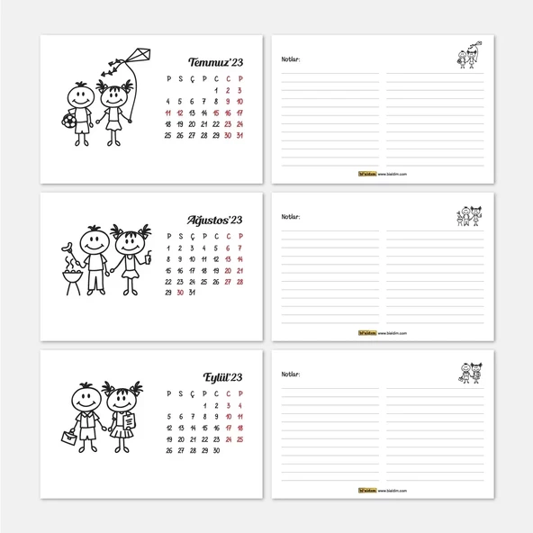 Dört Mevsim Çizgi Resimli Sevimli Çocuklar Takvimi, İlkbahar Yaz Sonbahar Kış Takvimi, Masa Takvimi - Resim 5