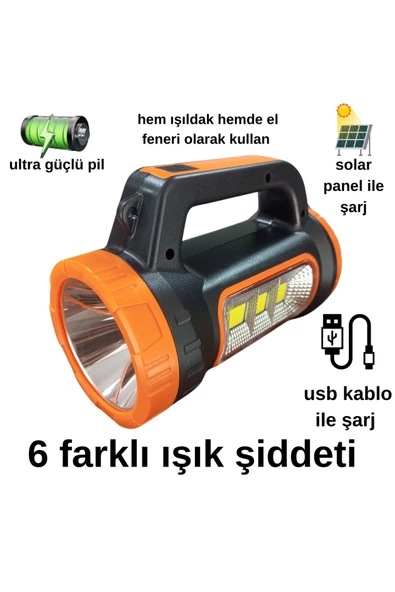 3w 15w Solar Şarjlı Led El Feneri Işıldak Projektör Kamp Avcı Feneri - 2