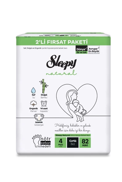 Sleepy Natural 2'li Fırsat Paketi 4 Numara Maxi Bebek Bezi 82 Adet