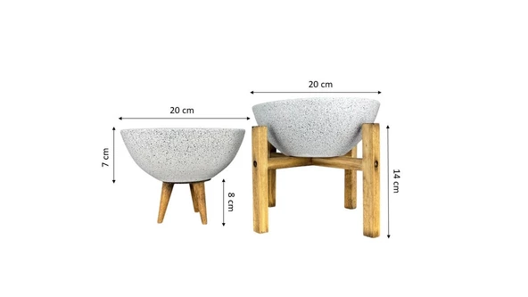 Bitki Tasarımı Ev Dekorasyon Beyaz Granit Aranjman Sunumluk Toprak Saksı 3-4 Ayaklı İkili Set 20 Cm Çap - 2