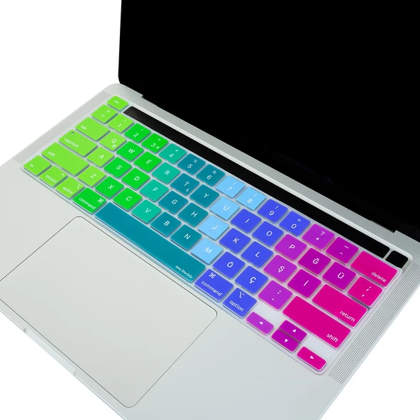 MacBook Pro Türkçe Q Klavye Koruyucu US Düz Enter Silikon Kaplama Touch Bar 13 M1-M2 ve 16 inç ürün görseli 1