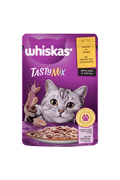 Pouch Tastymix Sos İçinde Kuzulu ve Hindili Yetişkin Kedi Konservesi 6 Adet 85 Gr