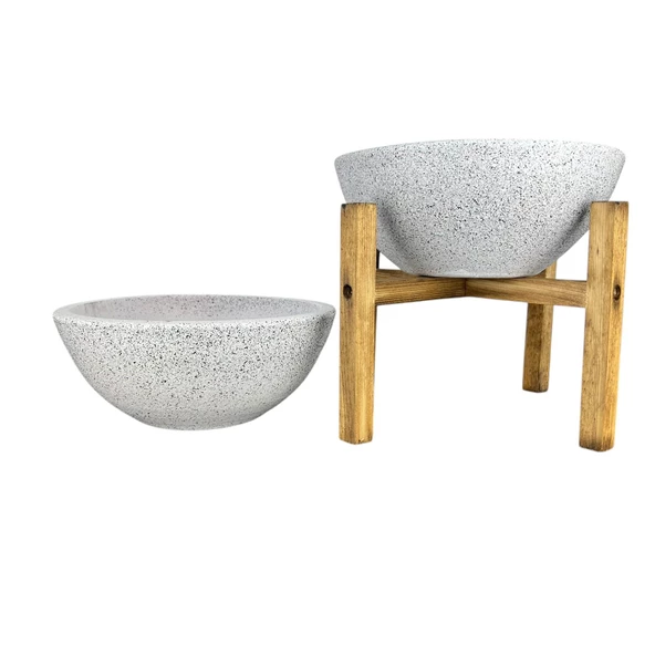 Bitki Tasarımı Ev Dekorasyon Beyaz Granit Aranjman Sunumluk Toprak Saksı Ayaksız Ve 4 Ayaklı İkili Set 20 Cm Çap - Resim 3