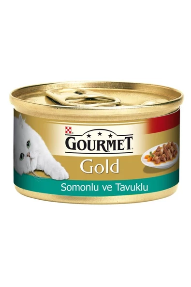 Gold Parça Etli Somonlu Ve Tavuklu Yetişkin Kedi Konserve Yaş Maması 85 gr