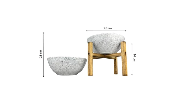 Bitki Tasarımı Ev Dekorasyon Beyaz Granit Aranjman Sunumluk Toprak Saksı Ayaksız Ve 4 Ayaklı İkili Set 20 Cm Çap - Resim 2