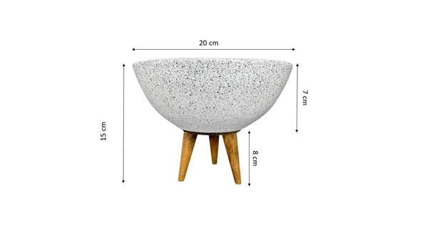 Bitki Tasarımı Ev Dekorasyon Beyaz Granit Aranjman Sunumluk Toprak Saksı 3 Ayaklı 20 Cm Çap - Resim 2