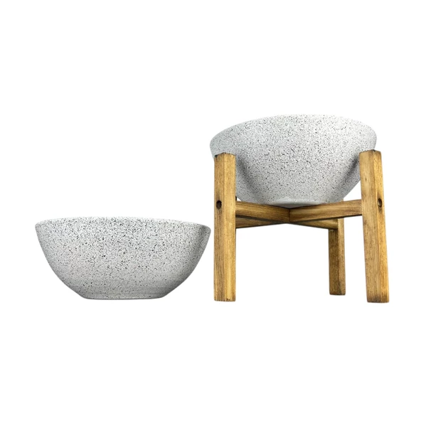 Bitki Tasarımı Ev Dekorasyon Beyaz Granit Aranjman Sunumluk Toprak Saksı Ayaksız Ve 4 Ayaklı İkili Set 20 Cm Çap ürün görseli