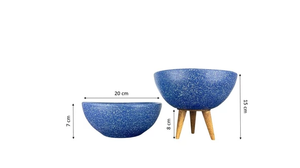 Bitki Tasarımı Ev Dekorasyon Lacivert Granit Aranjman Sunumluk Toprak Saksı Ayaksız Ve 3 Ayaklı İkili Set 20 Cm Çap - 2