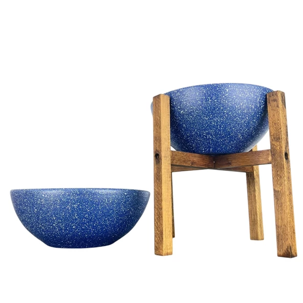 Bitki Tasarımı Ev Dekorasyon Lacivert Granit Aranjman Sunumluk Toprak Saksı Ayaksız Ve 4 Ayaklı İkili Set 20 Cm Çap - 5