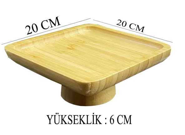 Bambu Ayaklı Servis Tabağı 20 CM Mini İkramlık Sunumluk - 2