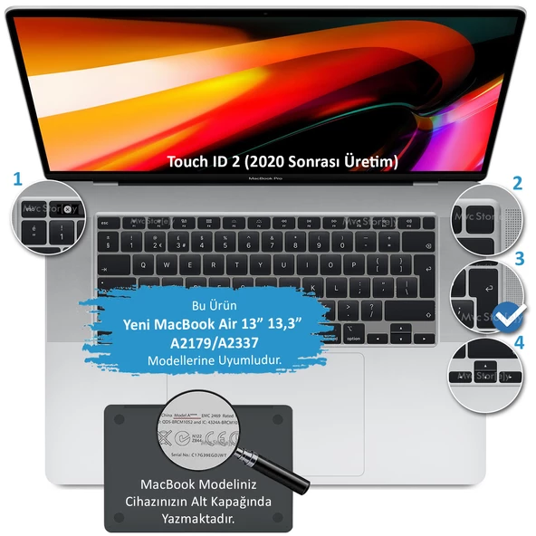 Macbook Air M1 13inç Klavye Koruyucu Kılıf TouchID'li (UK-EU İngilizce) A2337 A2179 ile Uyumlu - 2