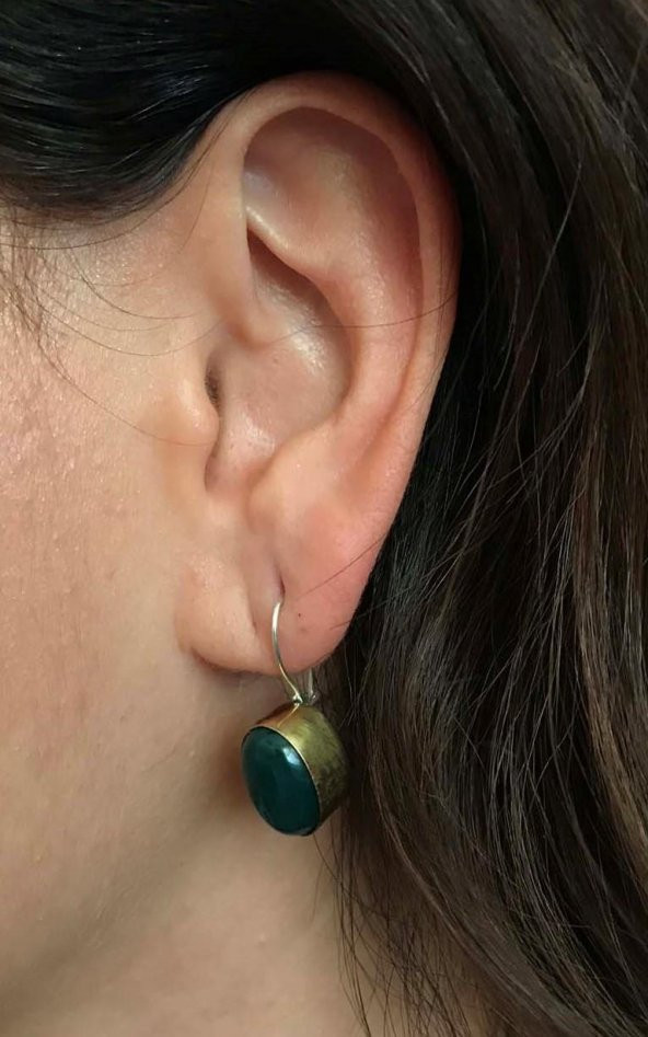 Asya Serisi El İşi Gümüş Yeşil Akik Taşlı Bayan Küpe - 2