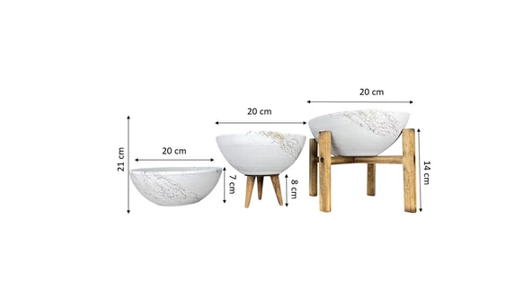 Bitki Tasarımı Ev Dekorasyon Beyaz Üzeri Gold Mermer Efektli Aranjman Sunumluk Toprak Saksı Üçlü Set 20 Cm Çap - Resim 2