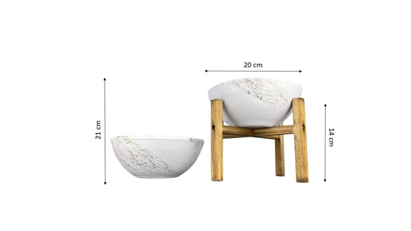 Bitki Tasarımı Ev Dekorasyon Beyaz Üzeri Gold Mermer Efektli Aranjman Sunumluk Toprak Saksı Ayaksız Ve 4 Ayaklı İkili Set 20 Cm Çap - Resim 2