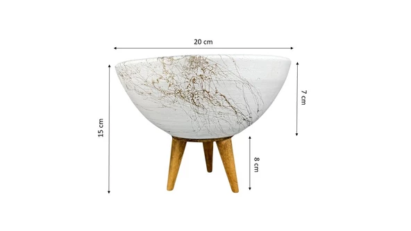 Bitki Tasarımı Ev Dekorasyon Beyaz Üzeri Gold Mermer Efektli Aranjman Sunumluk Toprak Saksı 3 Ayaklı 20 Cm Çap - Resim 2