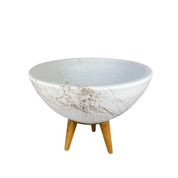 Bitki Tasarımı Ev Dekorasyon Beyaz Üzeri Gold Mermer Efektli Aranjman Sunumluk Toprak Saksı 3 Ayaklı 20 Cm Çap - Resim 4