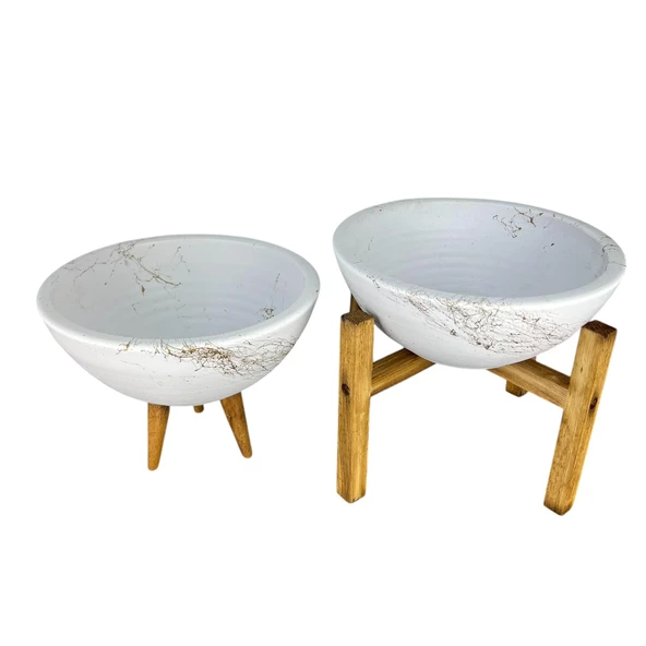 Bitki Tasarımı Ev Dekorasyon Beyaz Üzeri Gold Mermer Efektli Aranjman Sunumluk Toprak Saksı 3-4 Ayaklı İkili Set 20 Cm Çap - Resim 4