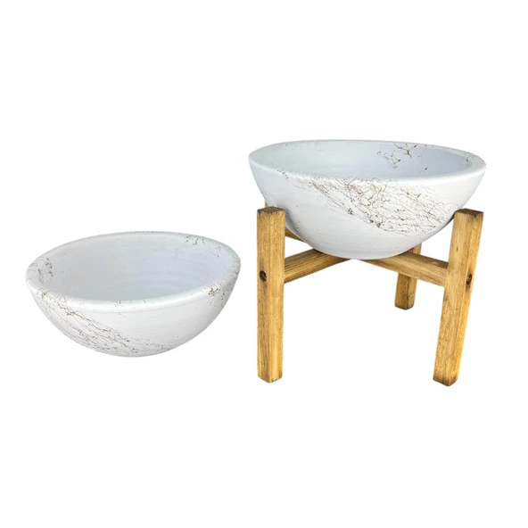 Bitki Tasarımı Ev Dekorasyon Beyaz Üzeri Gold Mermer Efektli Aranjman Sunumluk Toprak Saksı Ayaksız Ve 4 Ayaklı İkili Set 20 Cm Çap - Resim 4