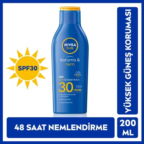 Nıvea Sun Spf30 Güneş Koruyucu & 48 Nemlendirici Güneş Losyonu 200 Ml;Yüksek Güneş Koruması