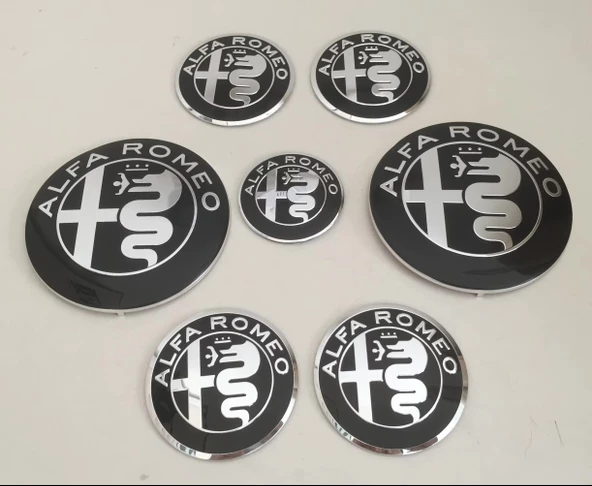 ALFA ROMEO ÖN ARKA LOGO 1 TAKIM JANT LOGO 1 ADET DİREKSİYON LOGO TAKIMI (SİYAH-GÜMÜŞ) ürün görseli