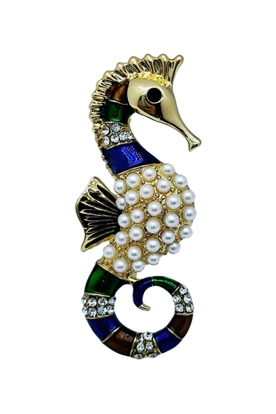 İnci ve Renkli Denizatı Broş - 3