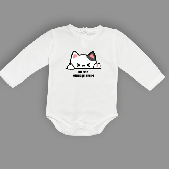 Minnoş Kedi Baskılı Bebek Çıtçıtlı Body Uzun Kısa Kolsuz M00688 - 7