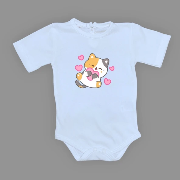 Kalpli Kedi Baskılı Bebek Çıtçıtlı Body Uzun Kısa Kolsuz Mnk00684 - 7