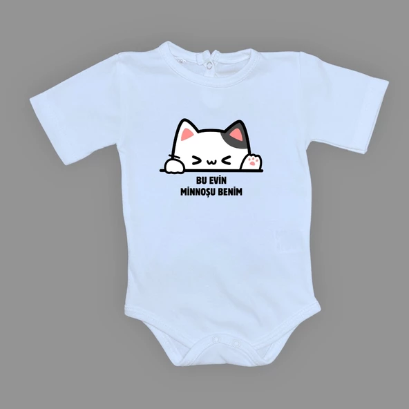 Minnoş Kedi Baskılı Bebek Çıtçıtlı Body Uzun Kısa Kolsuz M00688 - 5