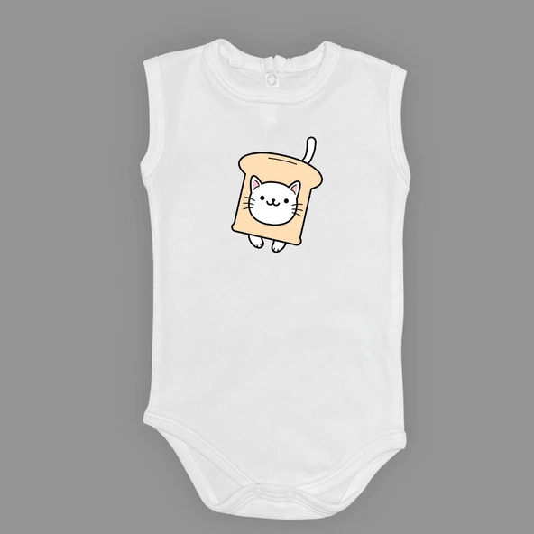 Ekmek Kedi Baskılı Bebek Çıtçıtlı Body Uzun Kısa Kolsuz MNK00686 - Resim 6