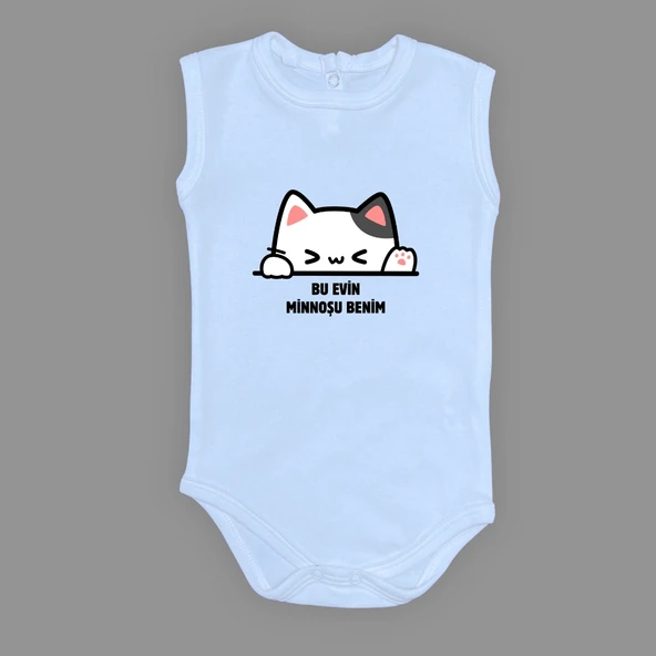 Minnoş Kedi Baskılı Bebek Çıtçıtlı Body Uzun Kısa Kolsuz M00688 - 9