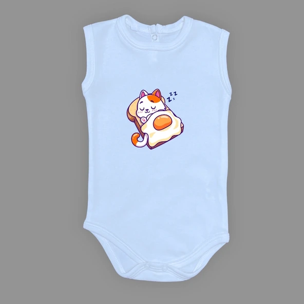 Uyuyan Kedi Baskılı Bebek Çıtçıtlı Body Uzun Kısa Kolsuz Mnk682 - Resim 9