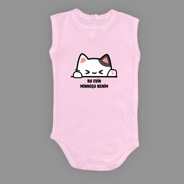 Minnoş Kedi Baskılı Bebek Çıtçıtlı Body Uzun Kısa Kolsuz M00688 - 8