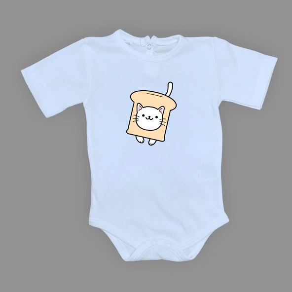 Ekmek Kedi Baskılı Bebek Çıtçıtlı Body Uzun Kısa Kolsuz MNK00686 - Resim 4
