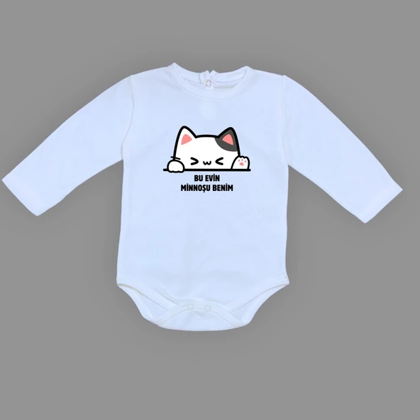 Minnoş Kedi Baskılı Bebek Çıtçıtlı Body Uzun Kısa Kolsuz M00688 - 3