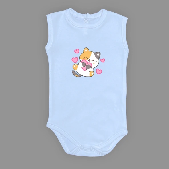Kalpli Kedi Baskılı Bebek Çıtçıtlı Body Uzun Kısa Kolsuz Mnk00684 - 9