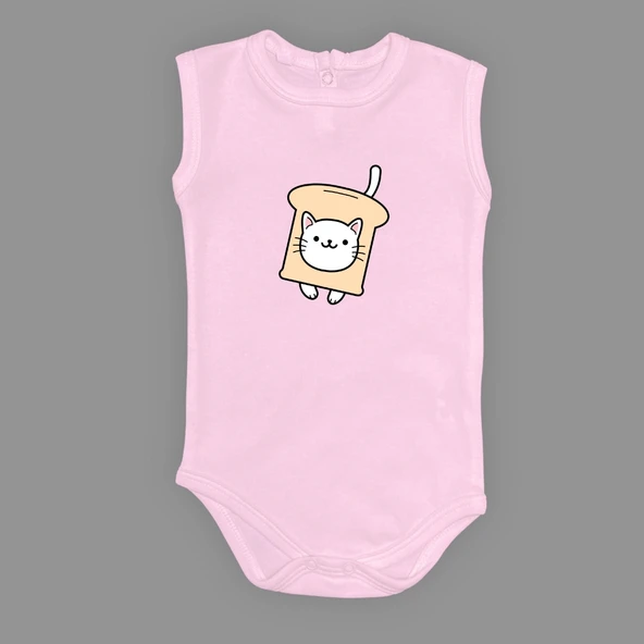 Ekmek Kedi Baskılı Bebek Çıtçıtlı Body Uzun Kısa Kolsuz MNK00686 - Resim 10