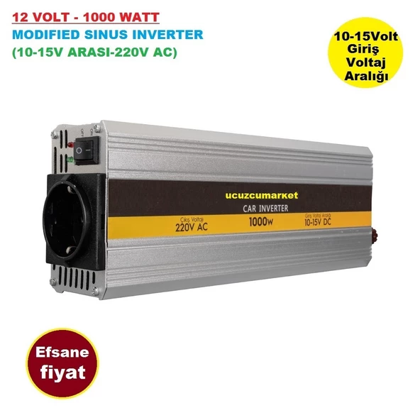 12 VOLT - 1000 WATT MODIFIED SINUS INVERTER (10-15V ARASI-220V AC)