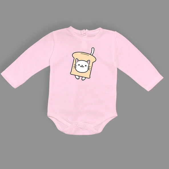 Ekmek Kedi Baskılı Bebek Çıtçıtlı Body Uzun Kısa Kolsuz MNK00686 - Resim 9