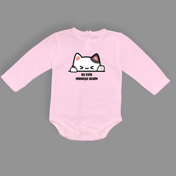 Minnoş Kedi Baskılı Bebek Çıtçıtlı Body Uzun Kısa Kolsuz M00688 - 2