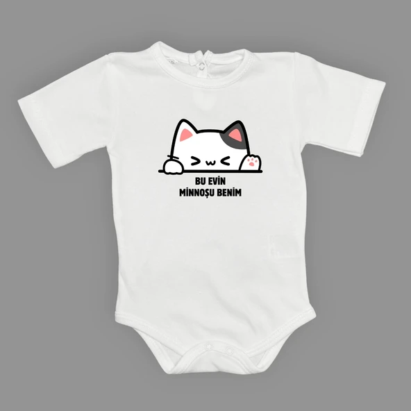 Minnoş Kedi Baskılı Bebek Çıtçıtlı Body Uzun Kısa Kolsuz M00688 - 6