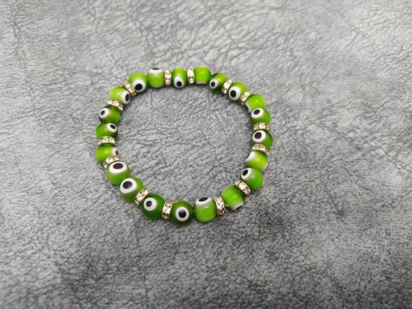 Nazar Boncuklu Swarovski Taşlı Yeşil Renk Nazar Lastikli Bileklik - 2