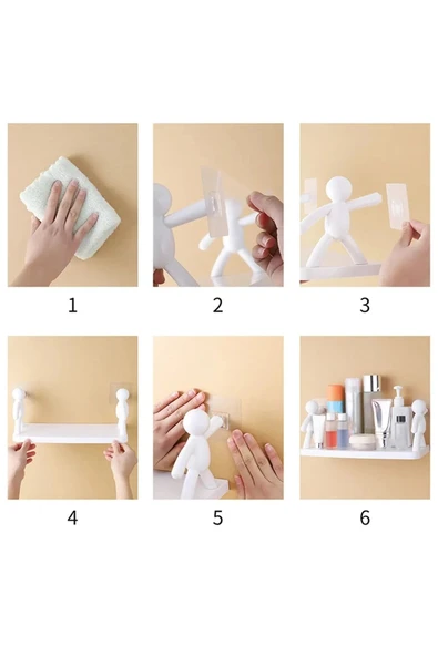 3 lü Banyo Mutfak Organizer Şampuan Kozmetik Baharat Kavanoz Düzenleyici Yapışkanlı Raf Çöp Adam - 4