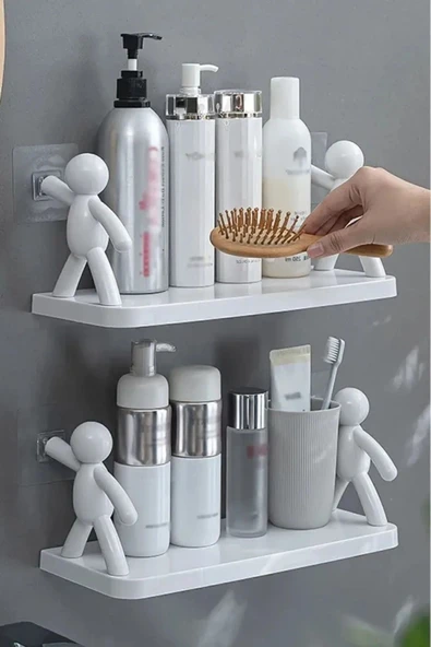 Banyo Mutfak Organizer Şampuan Kozmetik Baharat Kavanoz Düzenleyici Yapışkanlı Raf Çöp Adam 1 AD