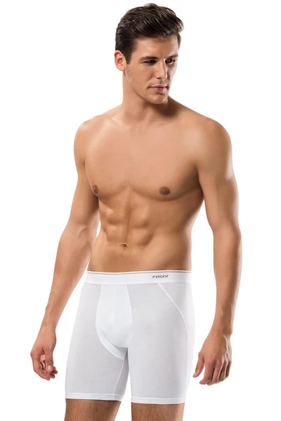 Erdem Erkek Pamuk Elastan Uzun Boxer 1470 - 3 Adet  Beyaz 4XL