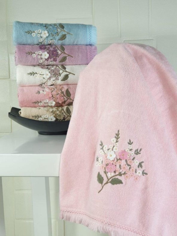 BEGENALHOME Zara 3D Kadife Saçaklı 6lı El ve Yüz Havlu Seti 50 x 90 cm Pamuklu