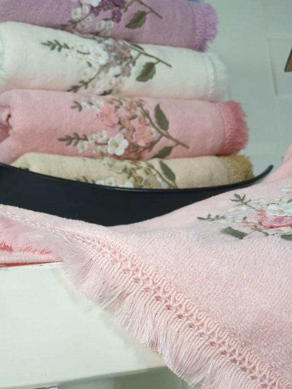 BEGENALHOME Zara 3D Kadife Saçaklı 6lı El ve Yüz Havlu Seti 50 x 90 cm Pamuklu - 2