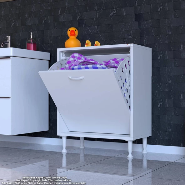 Modilayn SÖKE Banyo İçin Sihirli Kutu 55x75x32,5 cm’ lik 1 Göz Sepet Hazneli Mini Banyo Dolabı - Resim 2