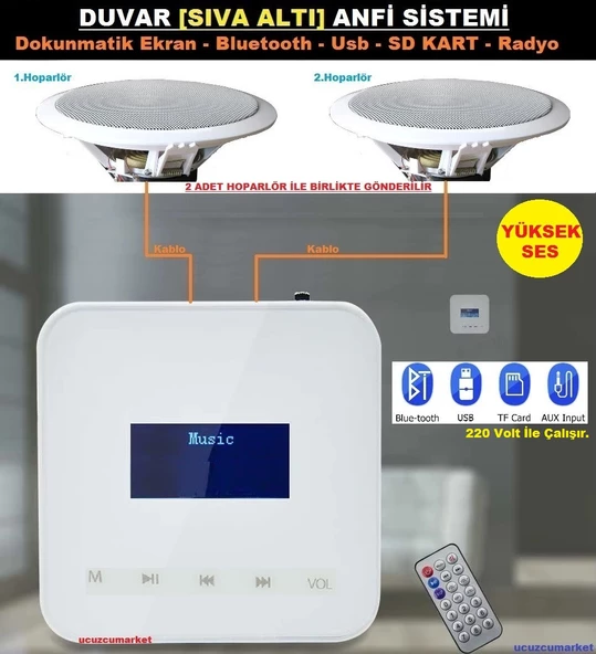 MÜZİK KONTROL DOKUNMATİK ANFİ SIVA ALTI - (BLUETOOTH-USB-SD KART-RADYO-KUMANDALI)